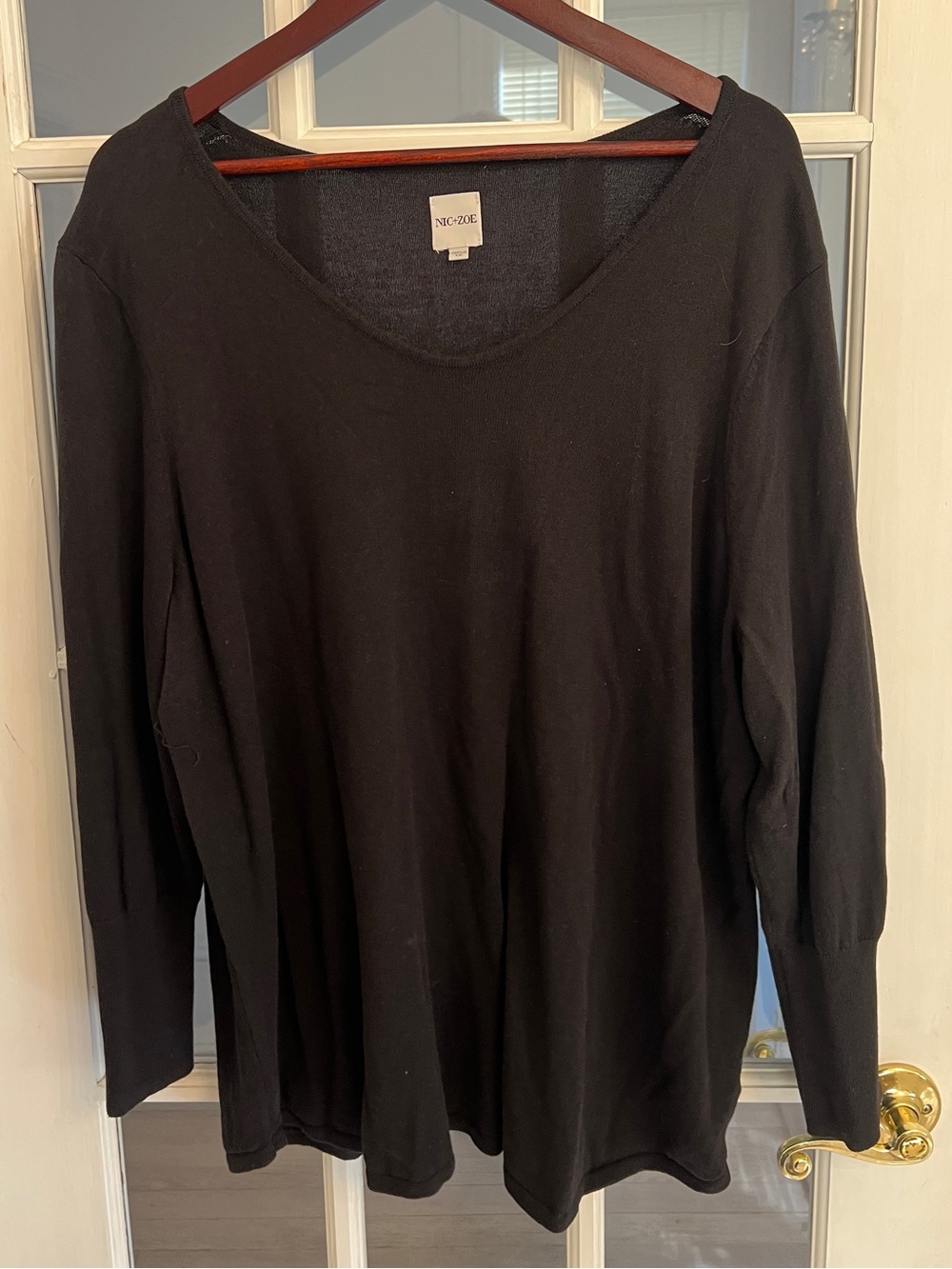 NIC+ZOE Women’s Black Scoop Neck Cotton Blend Long Sleeve Knit Sweater Size 1X